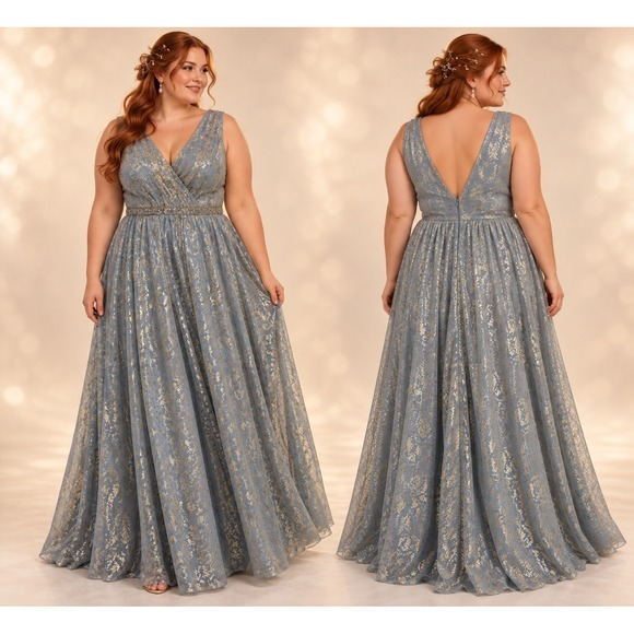 Teeze Me Dresses & Skirts - Prom Wedding Fairy Wedding Icy Blue Gold Metallic Rhinestones Maxi 21 Dress NWT